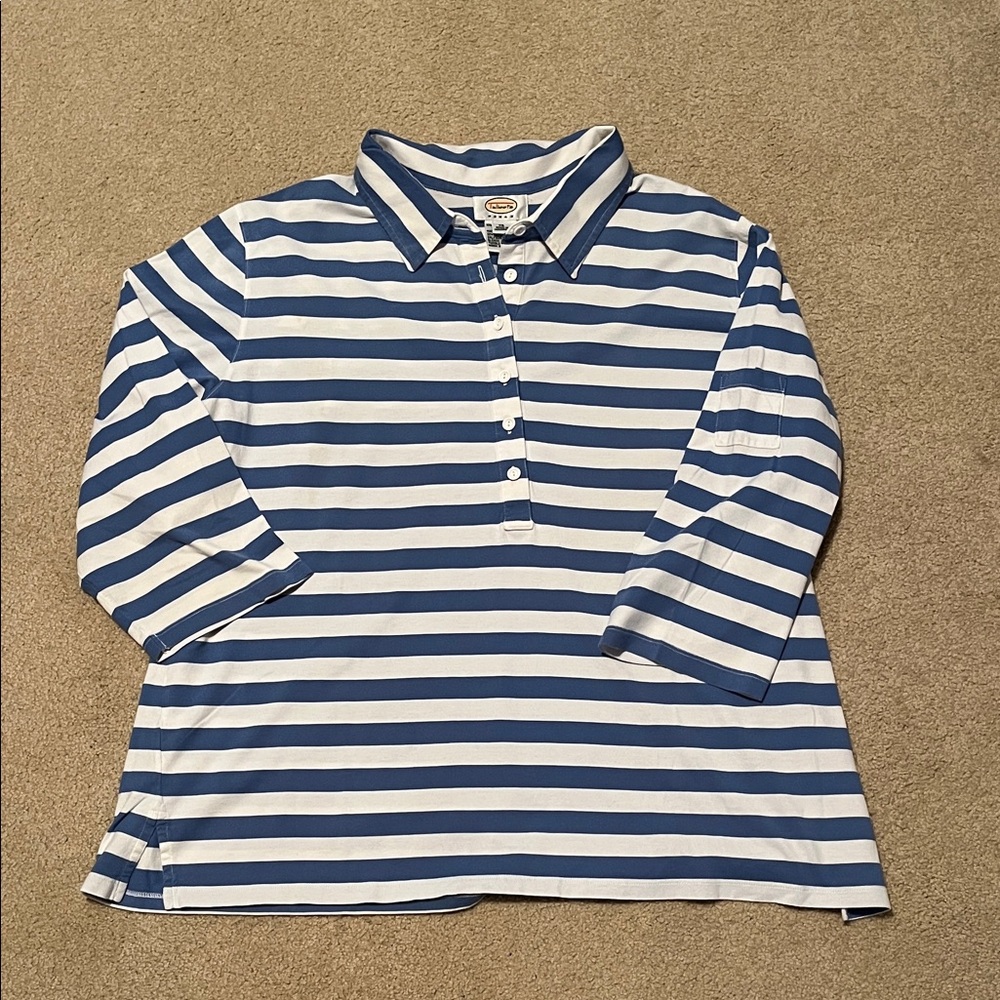 Talbots Blue and White Striped Polo Shirt